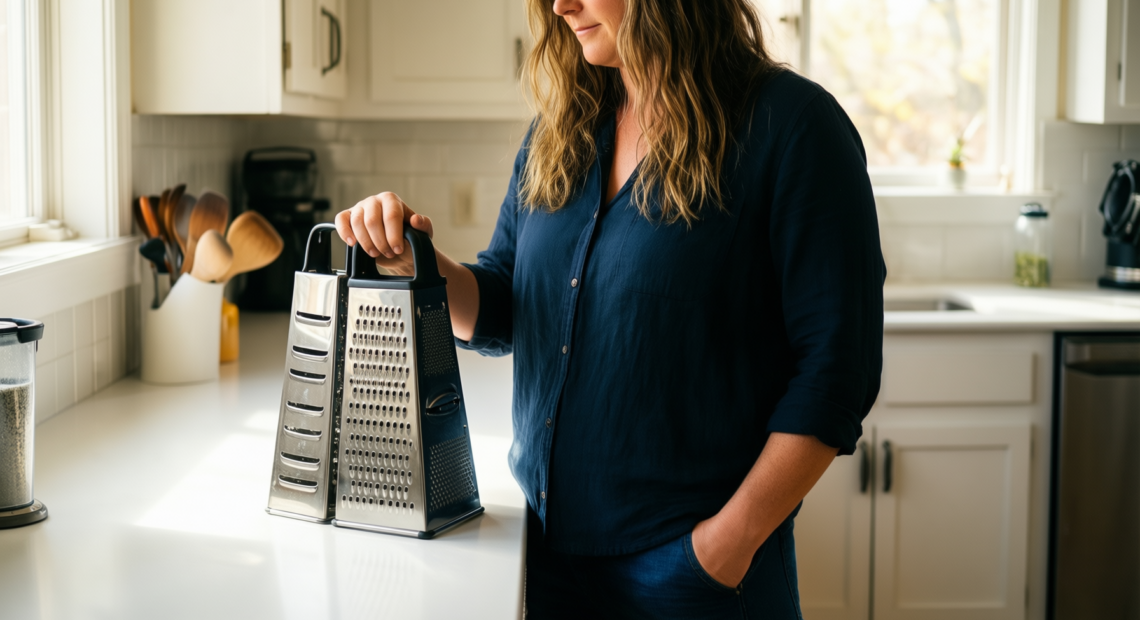microplane gourmet 3 piece grater set — lifestyle photo showing Microplane Gourmet 3-Piece Grater in use