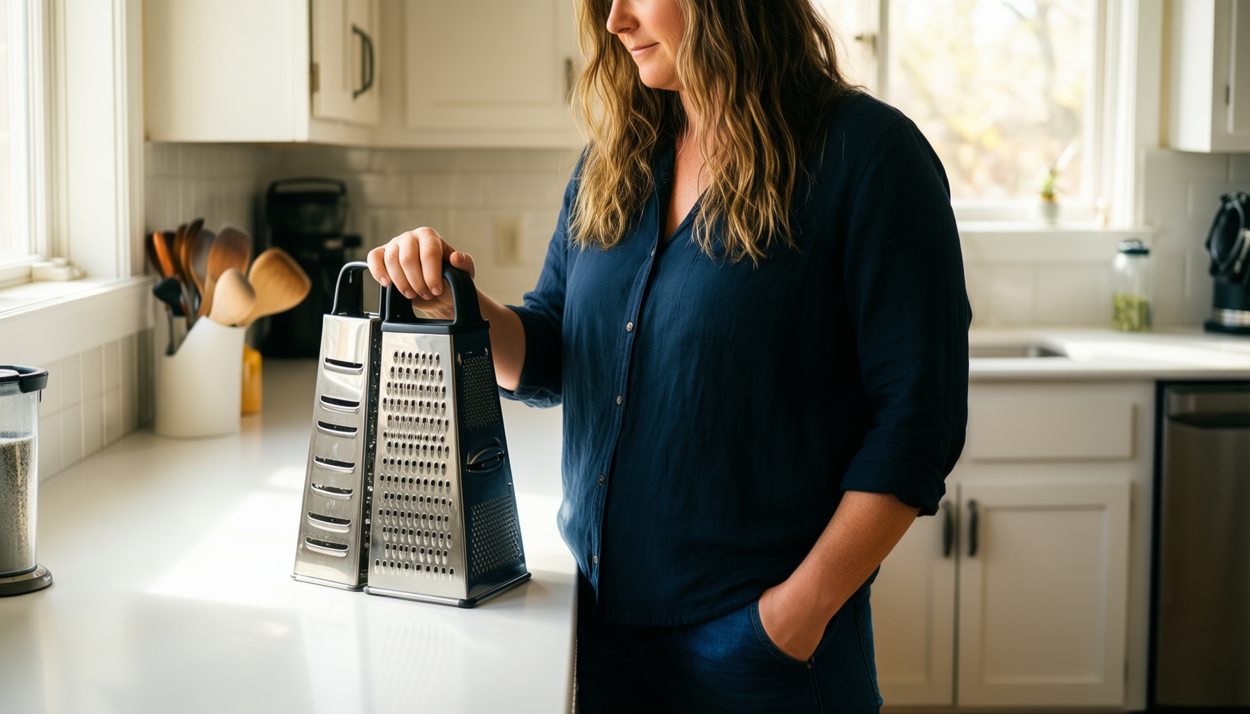 microplane gourmet 3 piece grater set — lifestyle photo showing Microplane Gourmet 3-Piece Grater in use