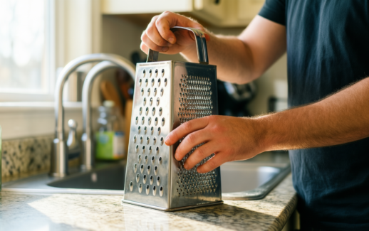 Oster Bluemarine 9-inch box grater — lifestyle photo showing Oster Bluemarine 9-Inch 4-Sided in use