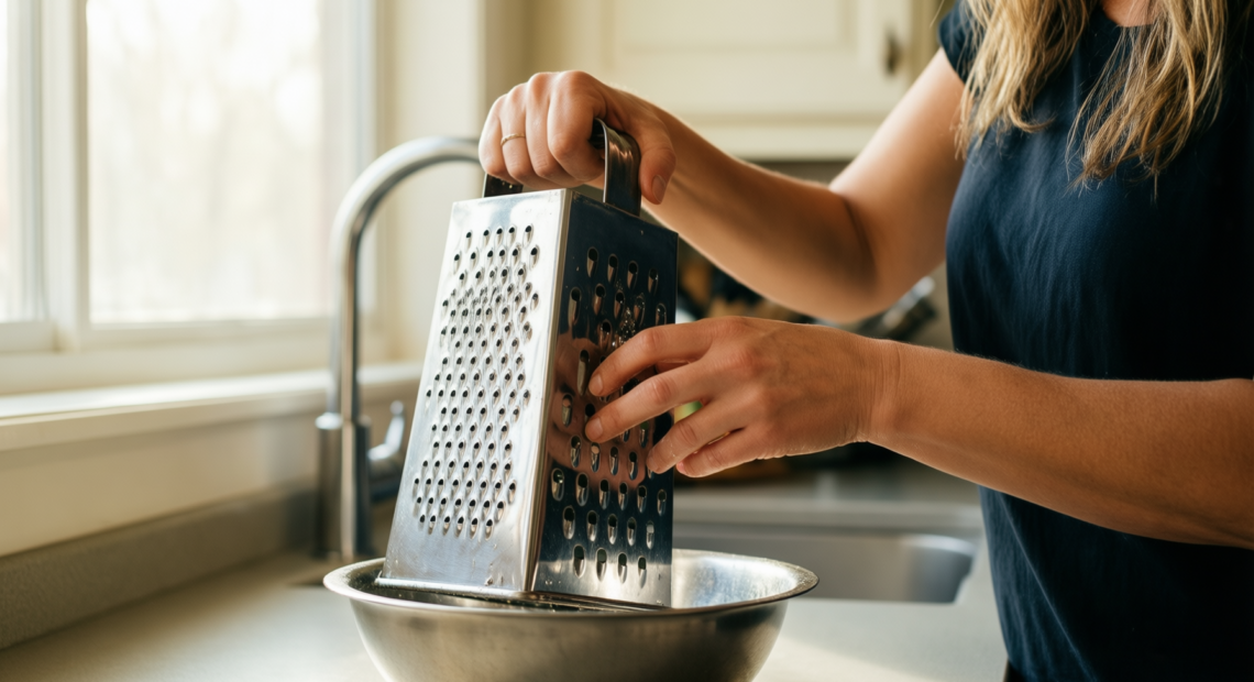 elite gourmet rotary cheese grater — lifestyle photo showing Elite Gourmet EFP593X Rotary in use