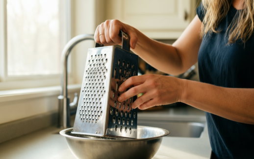 elite gourmet rotary cheese grater — lifestyle photo showing Elite Gourmet EFP593X Rotary in use