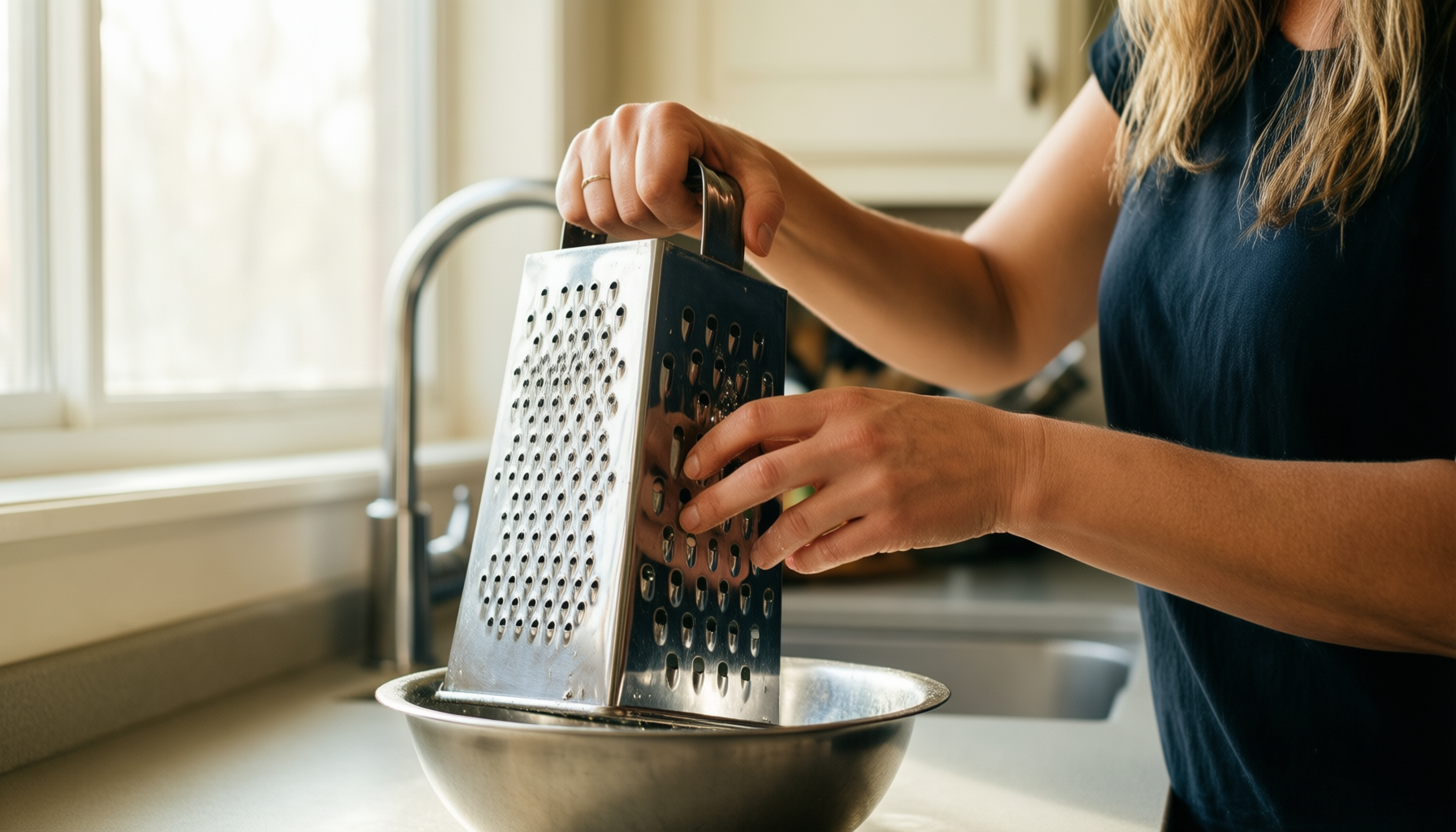 elite gourmet rotary cheese grater — lifestyle photo showing Elite Gourmet EFP593X Rotary in use
