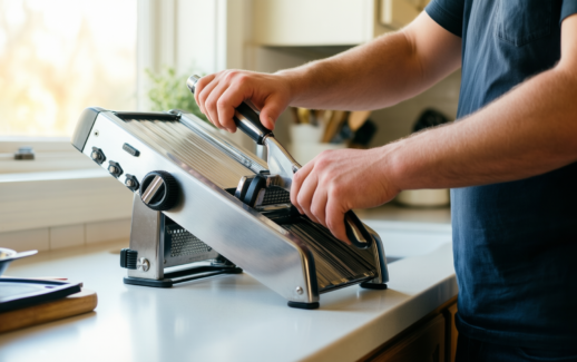best mandoline slicer uk — lifestyle photo showing Mandoline Slicer : Amazon.co.uk: in use