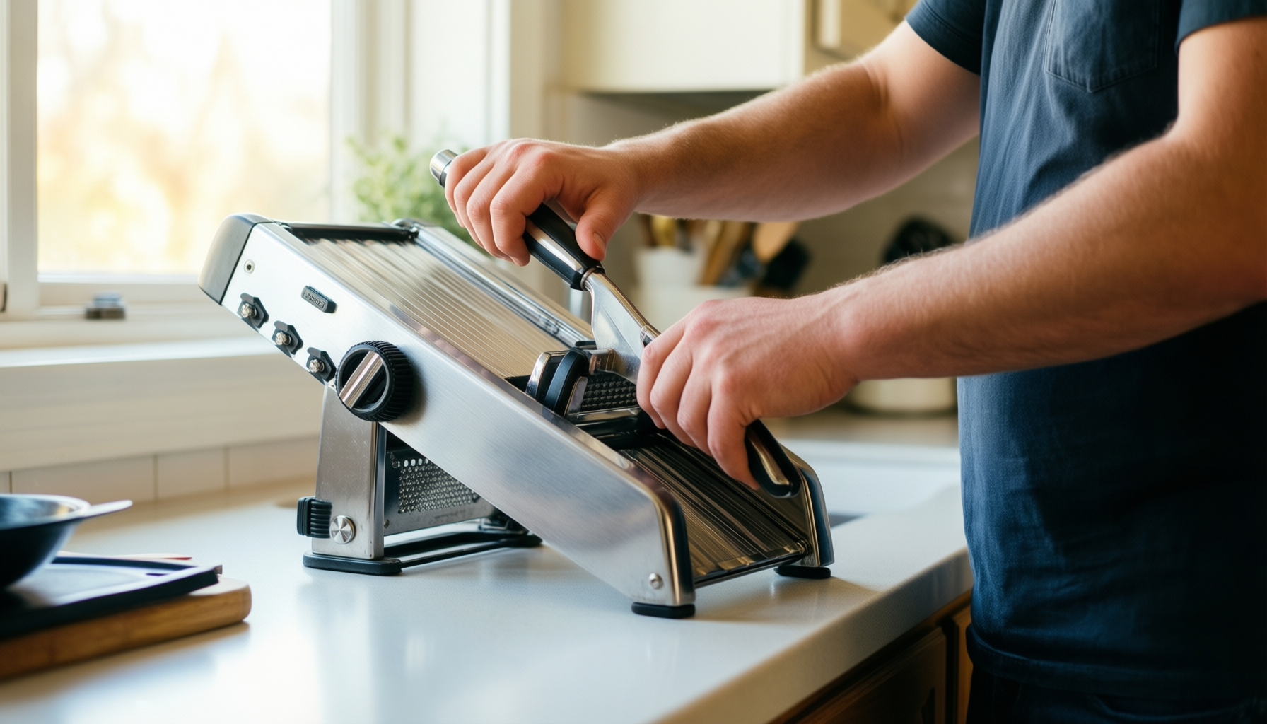best mandoline slicer uk — lifestyle photo showing Mandoline Slicer : Amazon.co.uk: in use
