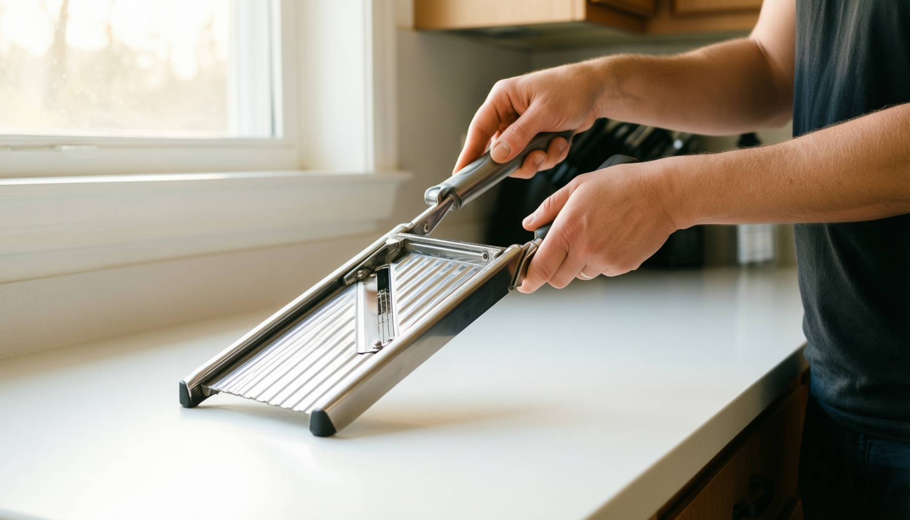 japanese mandoline slicer — lifestyle photo showing Japanese Mandoline Slicer, Mandoline in use
