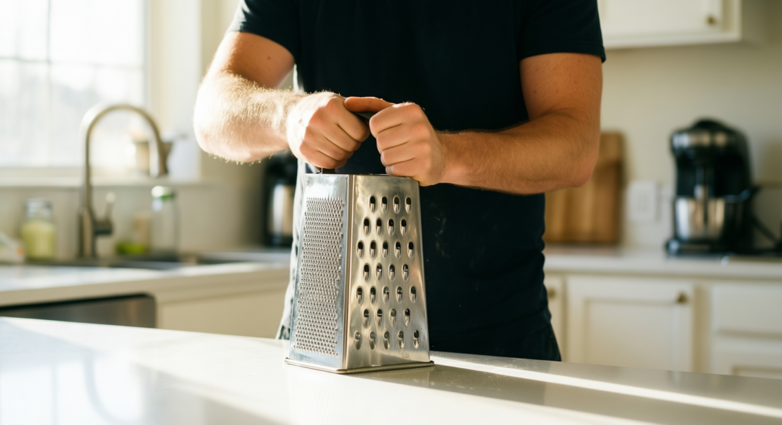 rotary cheese grater hand crank — lifestyle photo showing Rotary Cheese Grater Hand in use