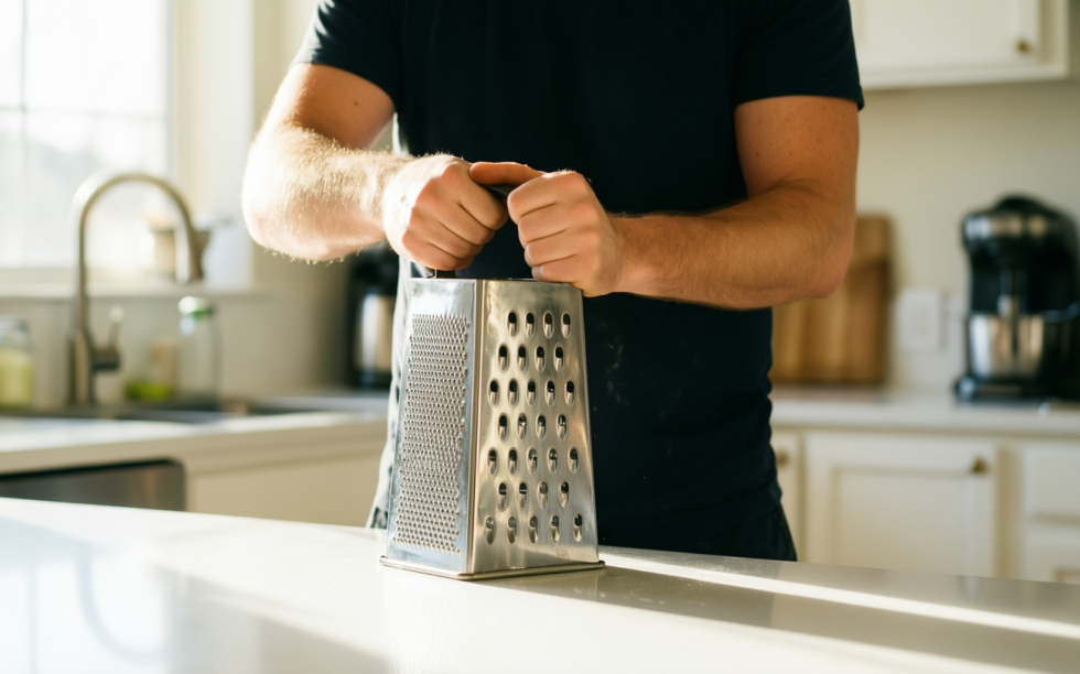 rotary cheese grater hand crank — lifestyle photo showing Rotary Cheese Grater Hand in use
