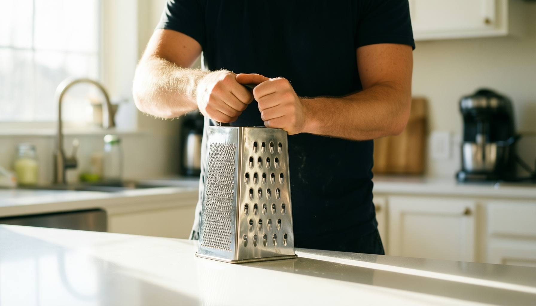 rotary cheese grater hand crank — lifestyle photo showing Rotary Cheese Grater Hand in use