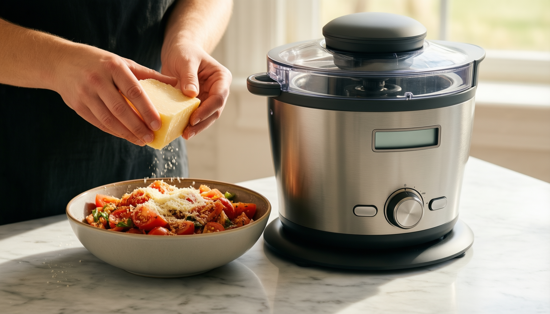 rotary cheese grater with suction base — lifestyle photo showing ZHANG XIAO QUAN SINCE in use