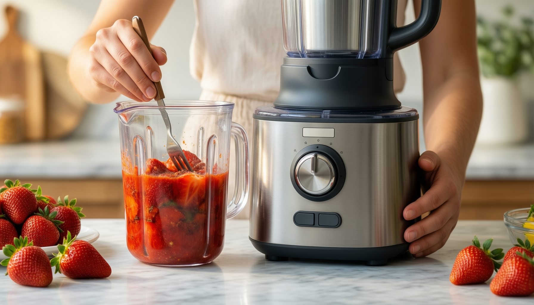 1800w 4-in-1 hand blender — lifestyle photo showing 1800w 4-In-1 Hand Blender in use
