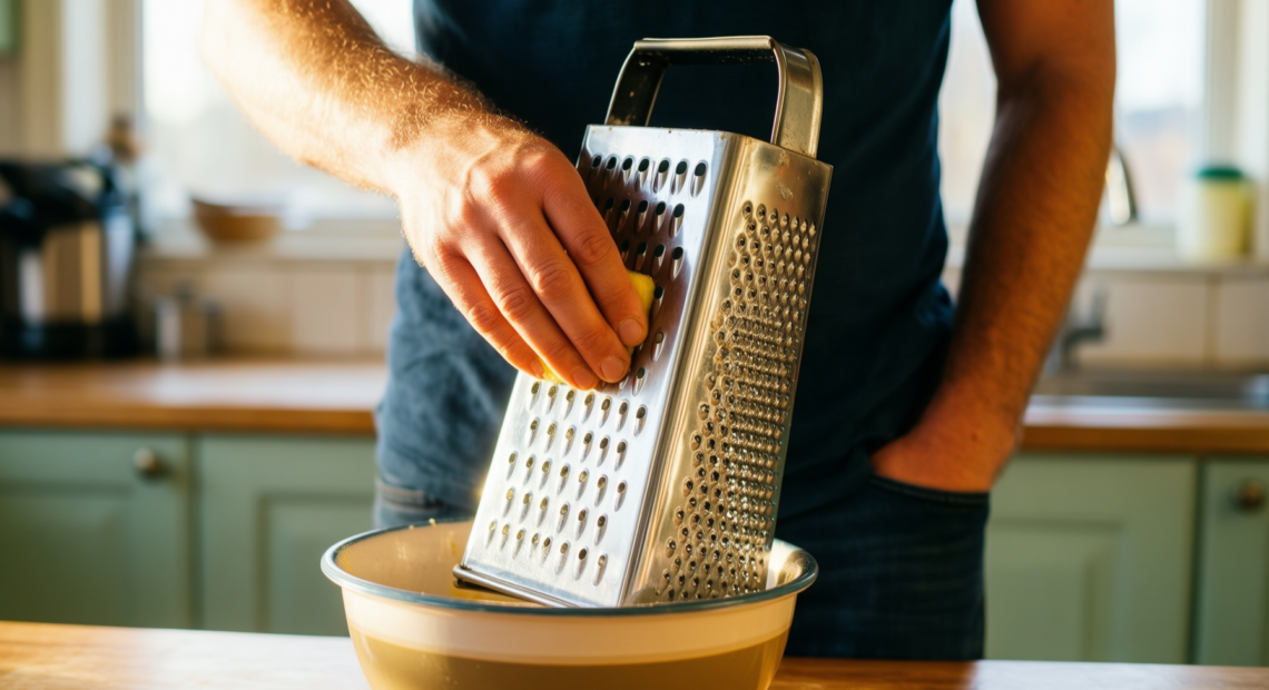 best mess free cheese grater — lifestyle photo showing AdHoc CutnServe Fine Grater in use