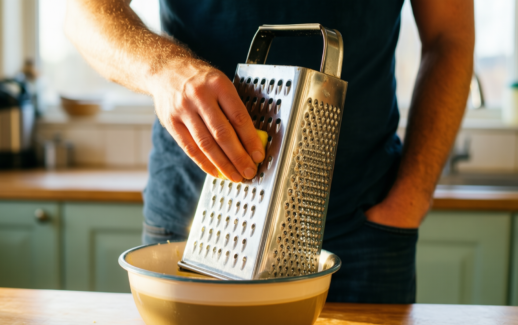 best mess free cheese grater — lifestyle photo showing AdHoc CutnServe Fine Grater in use
