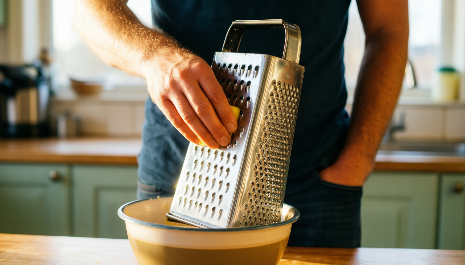 best mess free cheese grater — lifestyle photo showing AdHoc CutnServe Fine Grater in use