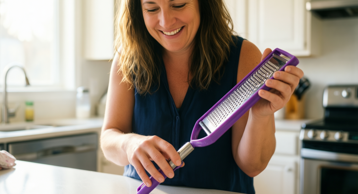 rotary cheese grater with replaceable blades — lifestyle photo showing Rotary Cheese Grater with in use