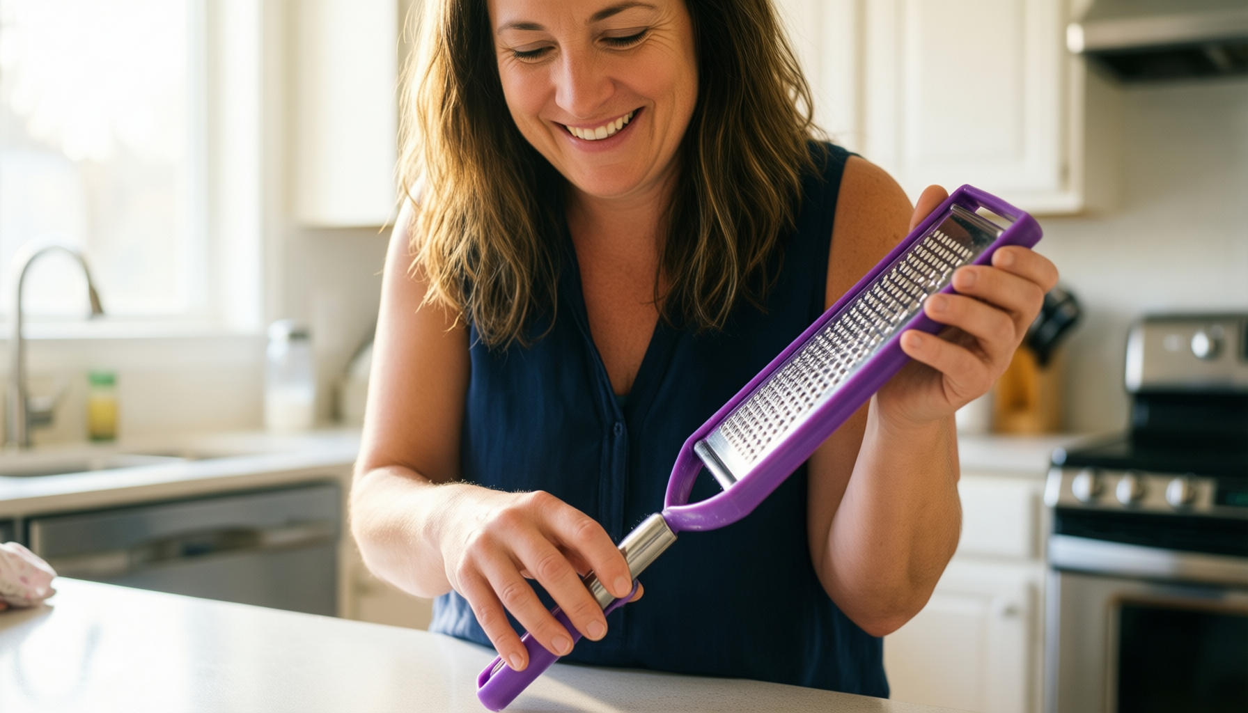 rotary cheese grater with replaceable blades — lifestyle photo showing Rotary Cheese Grater with in use