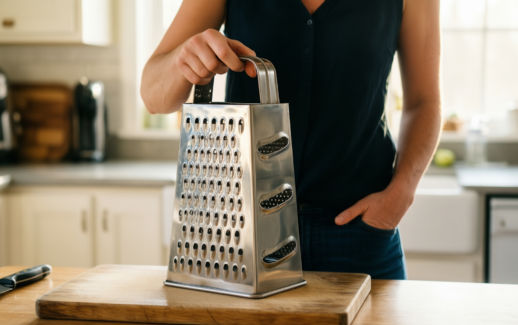 rosle stainless steel coarse grater — lifestyle photo showing Rösle Stainless Steel Coarse in use