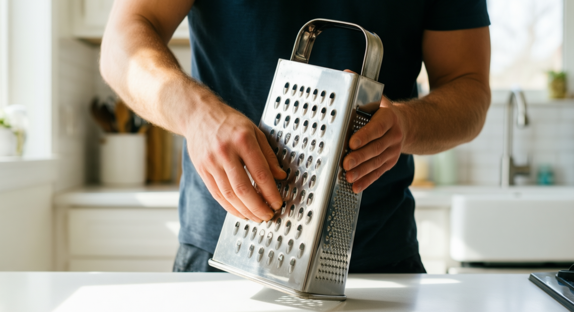 rosle coarse grater — lifestyle photo showing RÖSLE Coarse Grater for in use