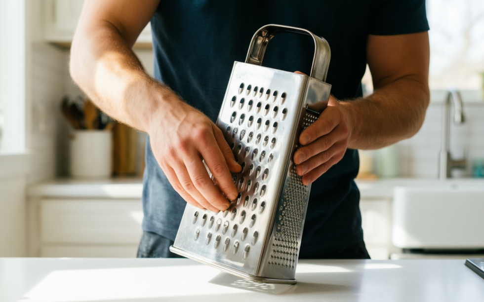 rosle coarse grater — lifestyle photo showing RÖSLE Coarse Grater for in use