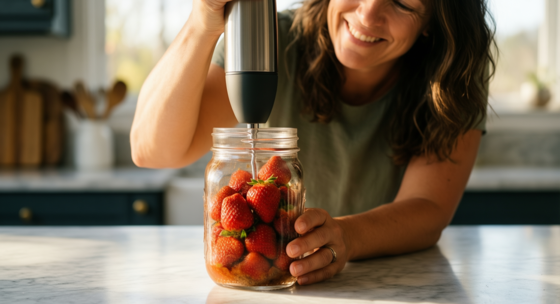 westinghouse retro hand blender — lifestyle photo showing Westinghouse Retro Hand Blender in use
