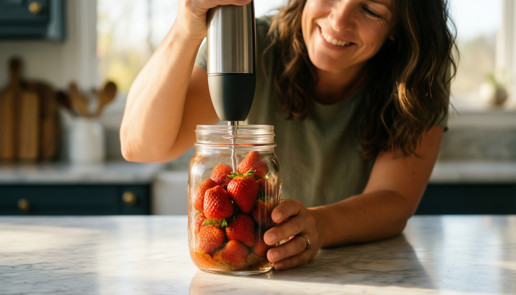 westinghouse retro hand blender — lifestyle photo showing Westinghouse Retro Hand Blender in use