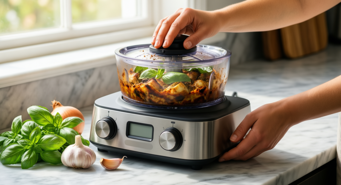 pampered chef cutting edge food chopper — lifestyle photo showing The Pampered Chef Cutting in use
