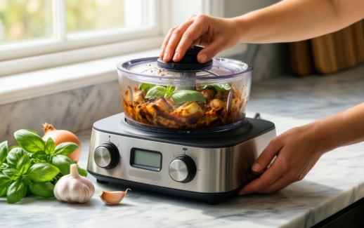 pampered chef cutting edge food chopper — lifestyle photo showing The Pampered Chef Cutting in use