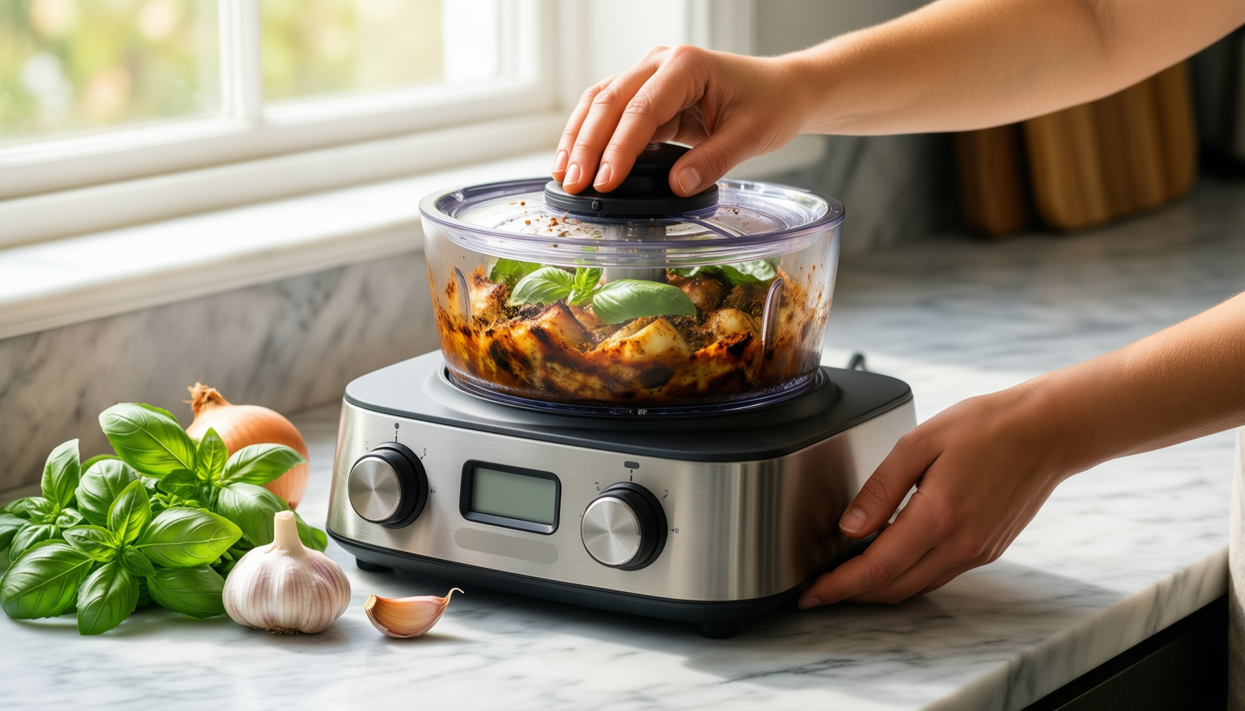 pampered chef cutting edge food chopper — lifestyle photo showing The Pampered Chef Cutting in use