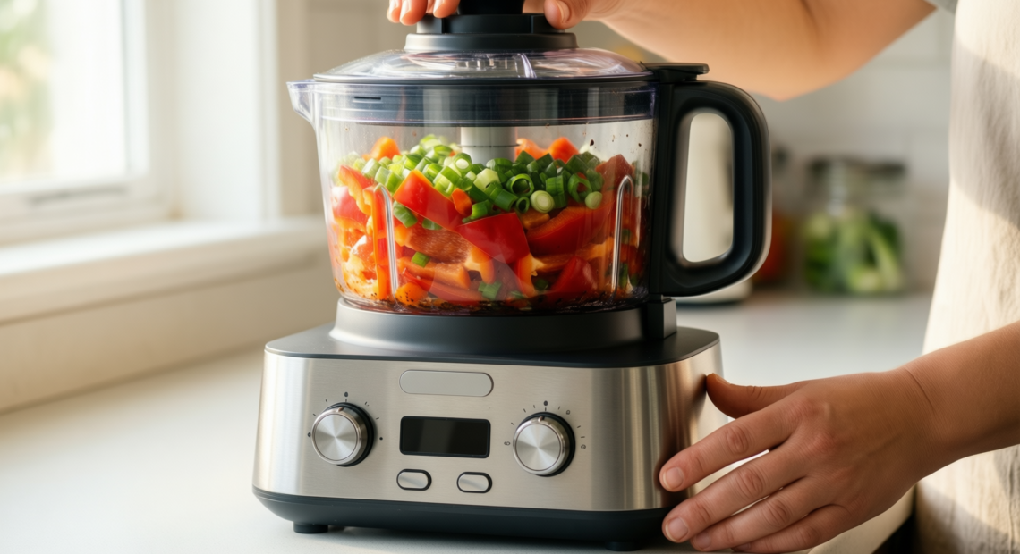 tupperware super dicer food chopper — lifestyle photo showing Tupperware Super Dicer Food in use