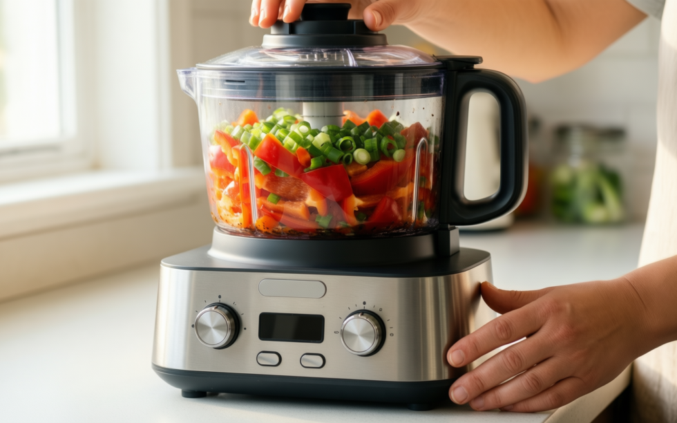 tupperware super dicer food chopper — lifestyle photo showing Tupperware Super Dicer Food in use