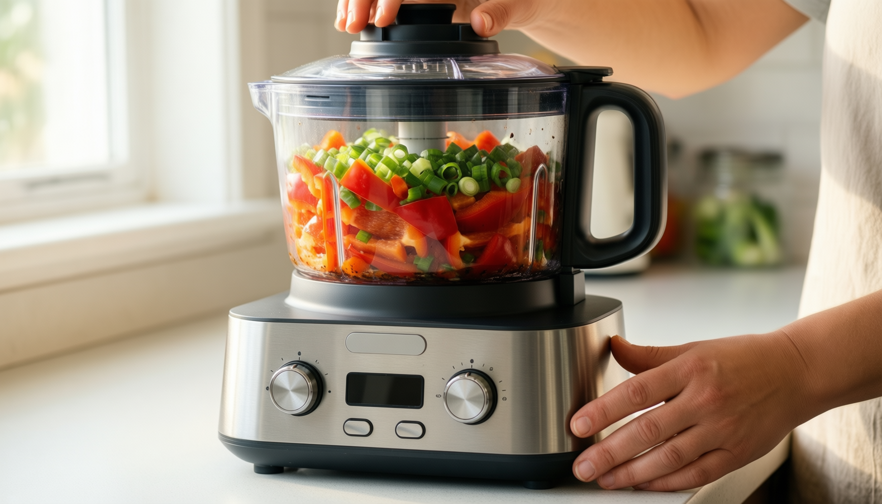 tupperware super dicer food chopper — lifestyle photo showing Tupperware Super Dicer Food in use