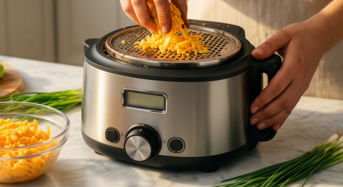 airpro rotary cheese grater — lifestyle photo showing Airpro Rotary Cheese Grater in use