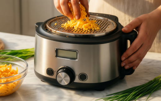 airpro rotary cheese grater — lifestyle photo showing Airpro Rotary Cheese Grater in use