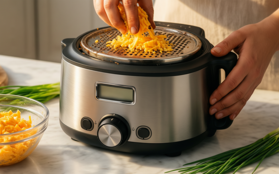 airpro rotary cheese grater — lifestyle photo showing Airpro Rotary Cheese Grater in use