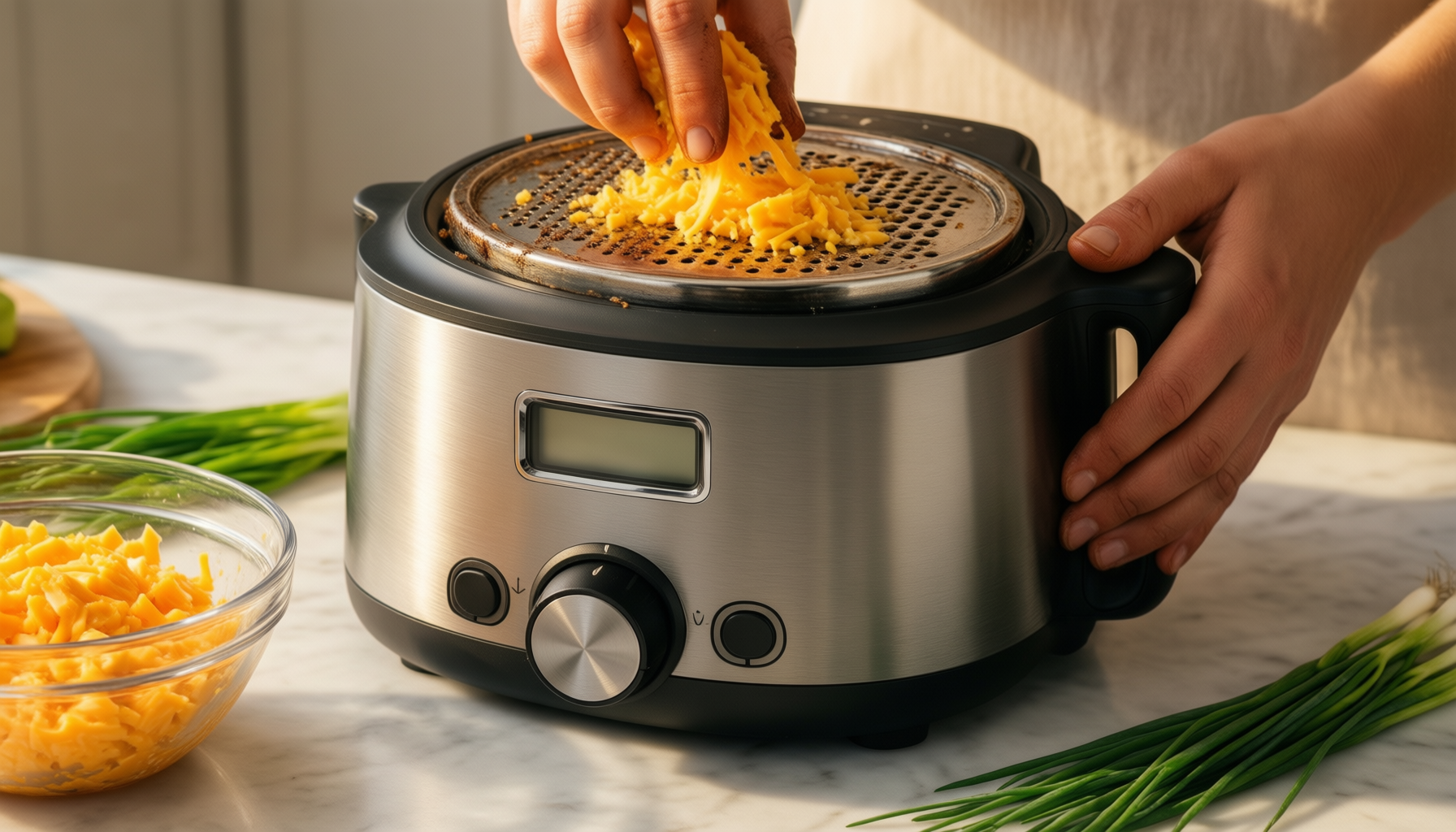 airpro rotary cheese grater — lifestyle photo showing Airpro Rotary Cheese Grater in use