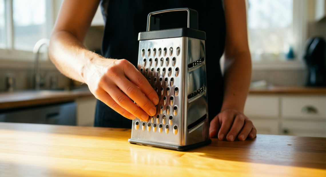rotary cheese grater with handle — lifestyle photo showing Rotary Cheese Grater with in use