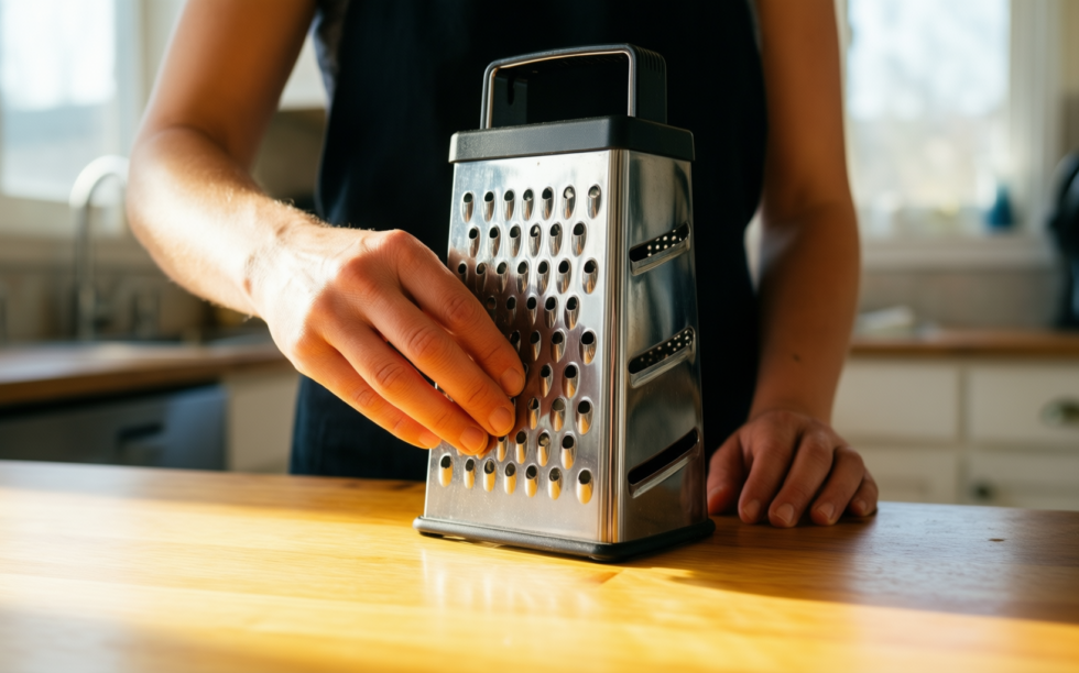 rotary cheese grater with handle — lifestyle photo showing Rotary Cheese Grater with in use
