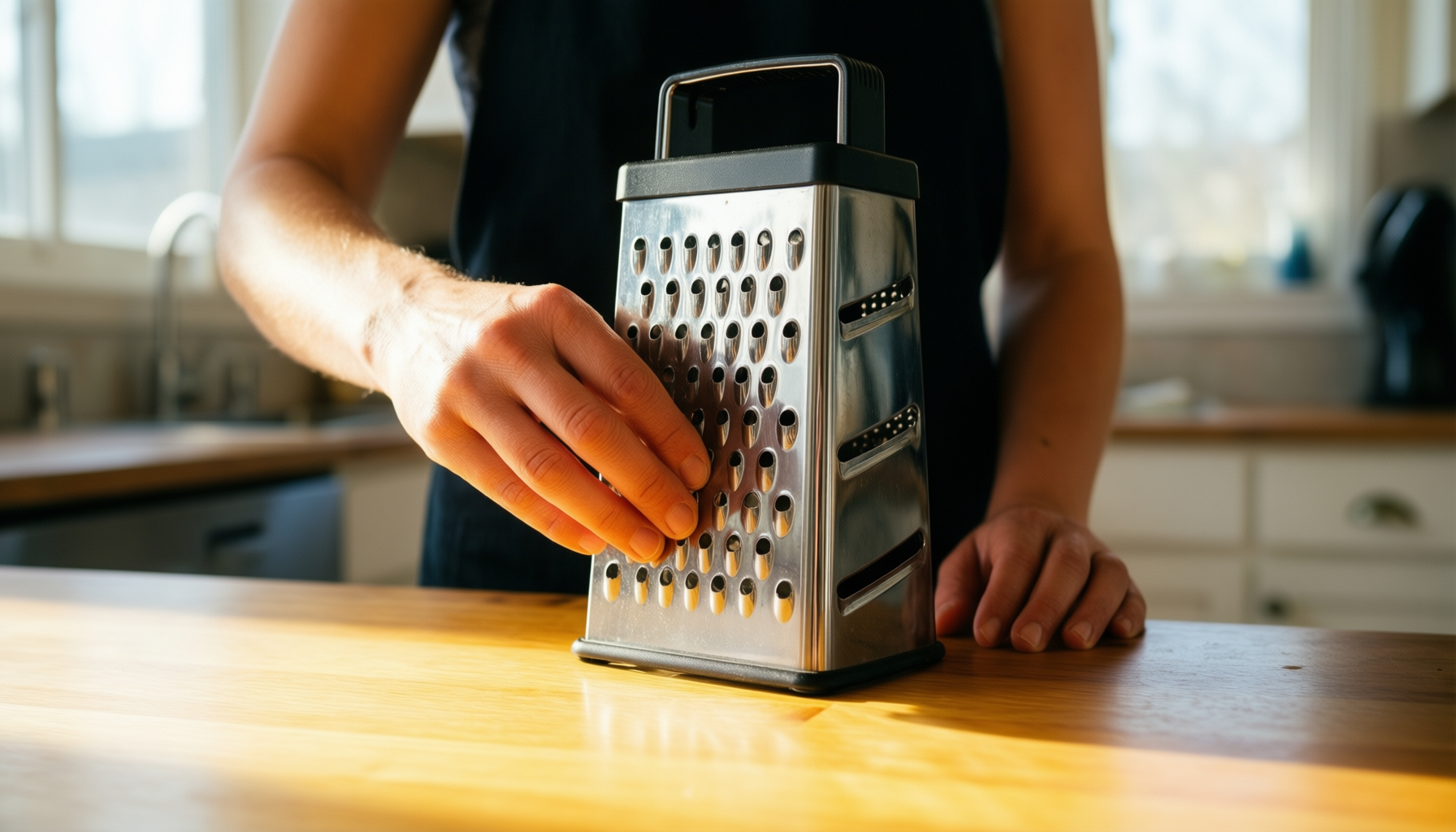 rotary cheese grater with handle — lifestyle photo showing Rotary Cheese Grater with in use