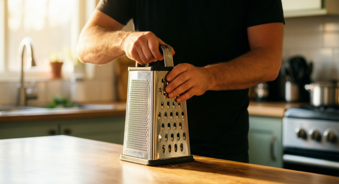 zyliss rotary cheese grater set — lifestyle photo showing Zyliss Rotary Cheese Grater in use