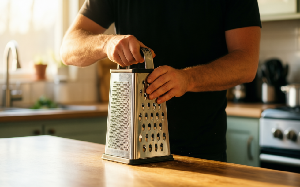 zyliss rotary cheese grater set — lifestyle photo showing Zyliss Rotary Cheese Grater in use