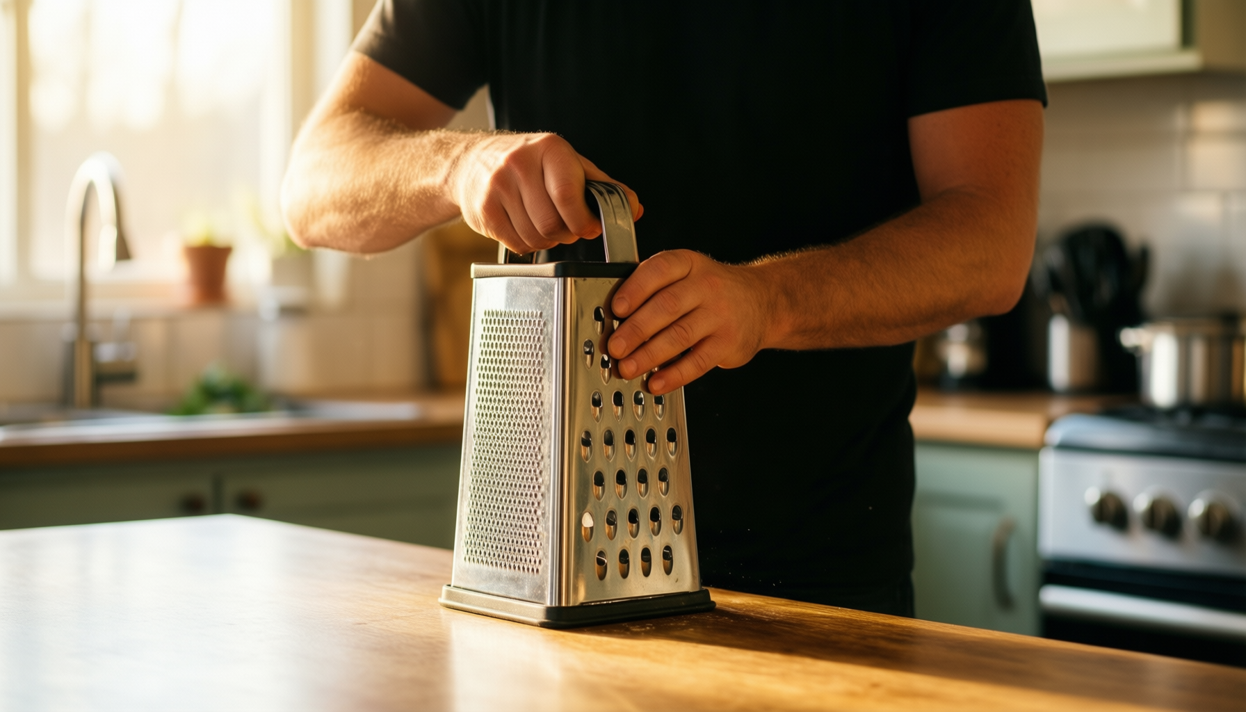 zyliss rotary cheese grater set — lifestyle photo showing Zyliss Rotary Cheese Grater in use