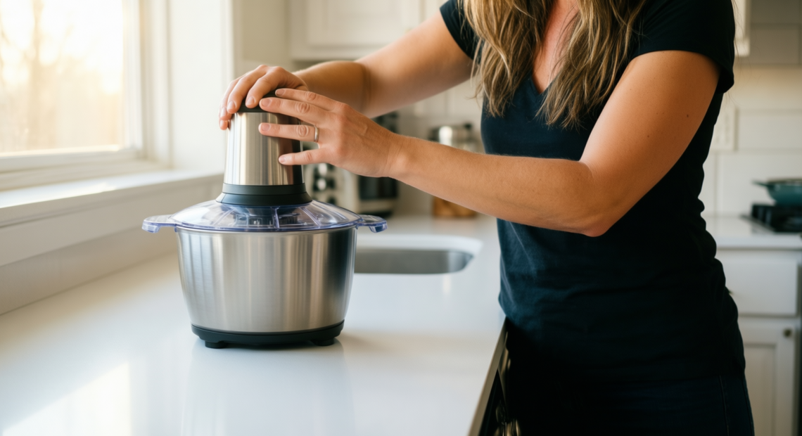 kmaxx vegetable chopper — lifestyle photo showing Kmass Kmaxx Vegetable Chopper, in use