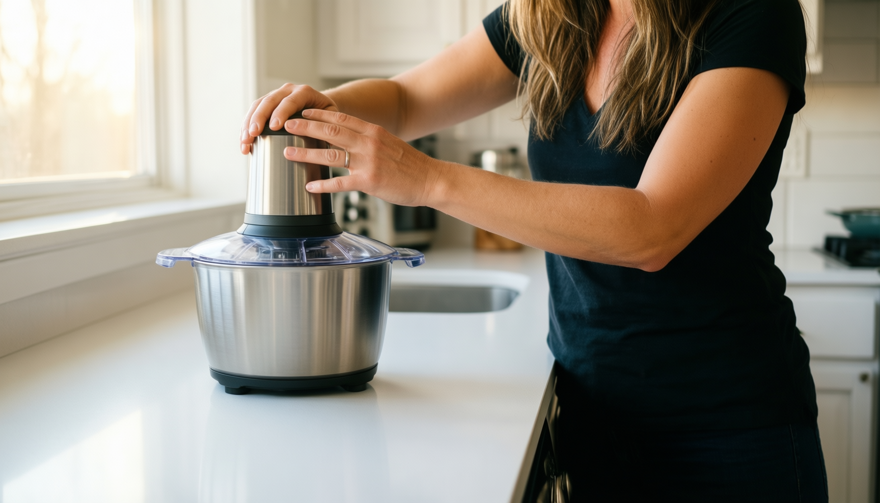 kmaxx vegetable chopper — lifestyle photo showing Kmass Kmaxx Vegetable Chopper, in use